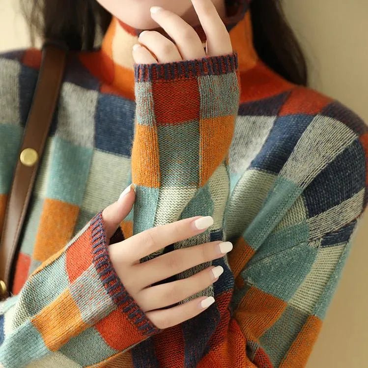 Gebreide Oversized Sweater Dames | Checkerboard Print - Miss Madera