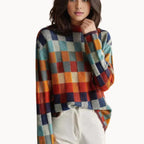 Gebreide Oversized Sweater Dames | Checkerboard Print - Miss Madera