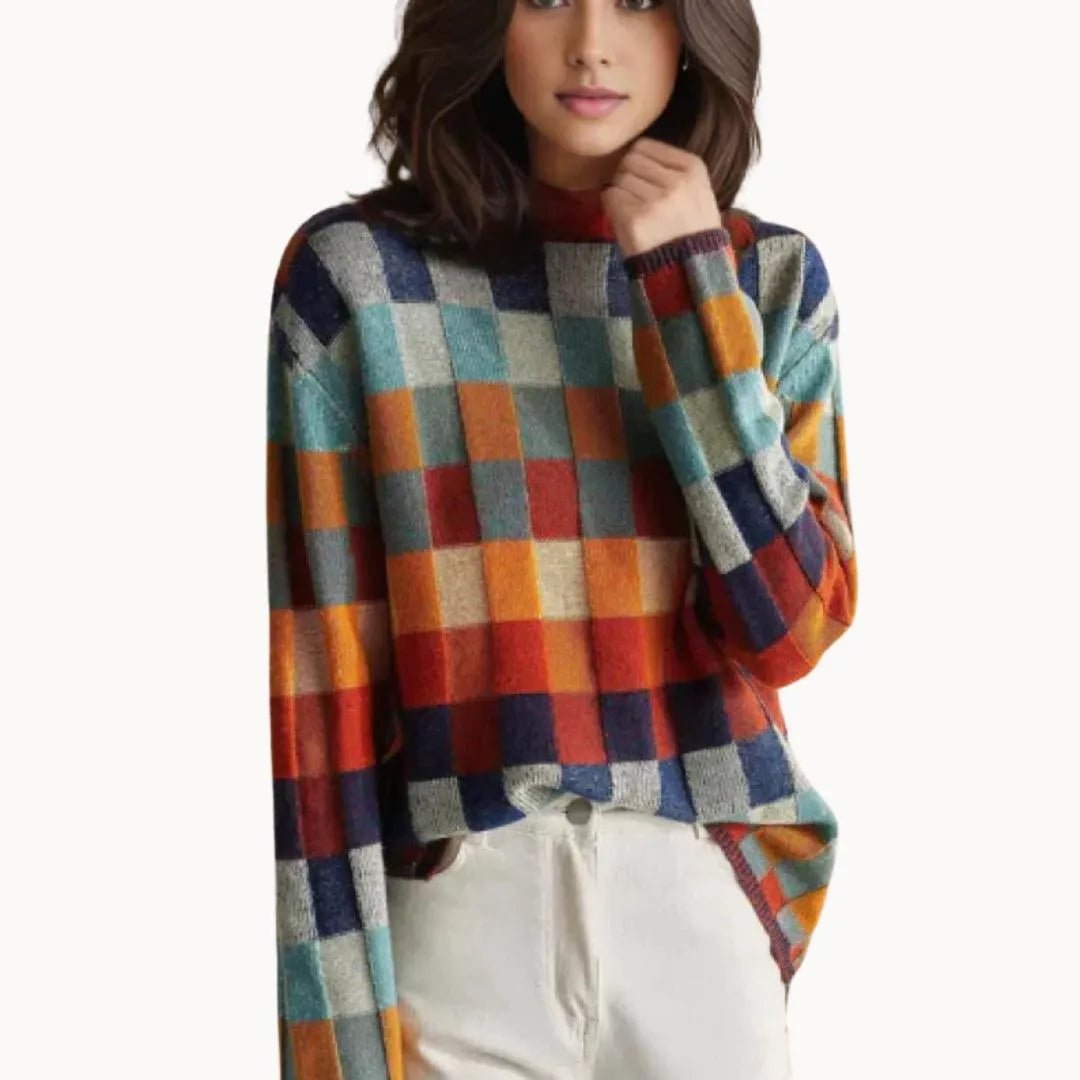 Gebreide Oversized Sweater Dames | Checkerboard Print - Miss Madera