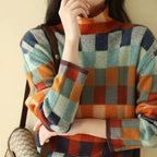 Gebreide Oversized Sweater Dames | Checkerboard Print - Miss Madera