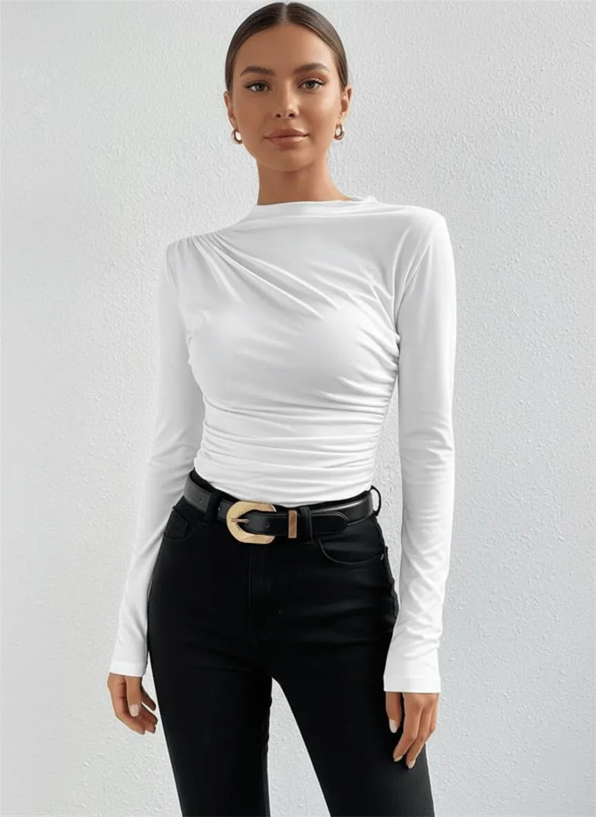 Gebreide Top Dames | Asymmetrisch Ruche Mouwloos - Miss Madera
