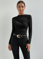 Gebreide Top Dames | Asymmetrisch Ruche Mouwloos - Miss Madera