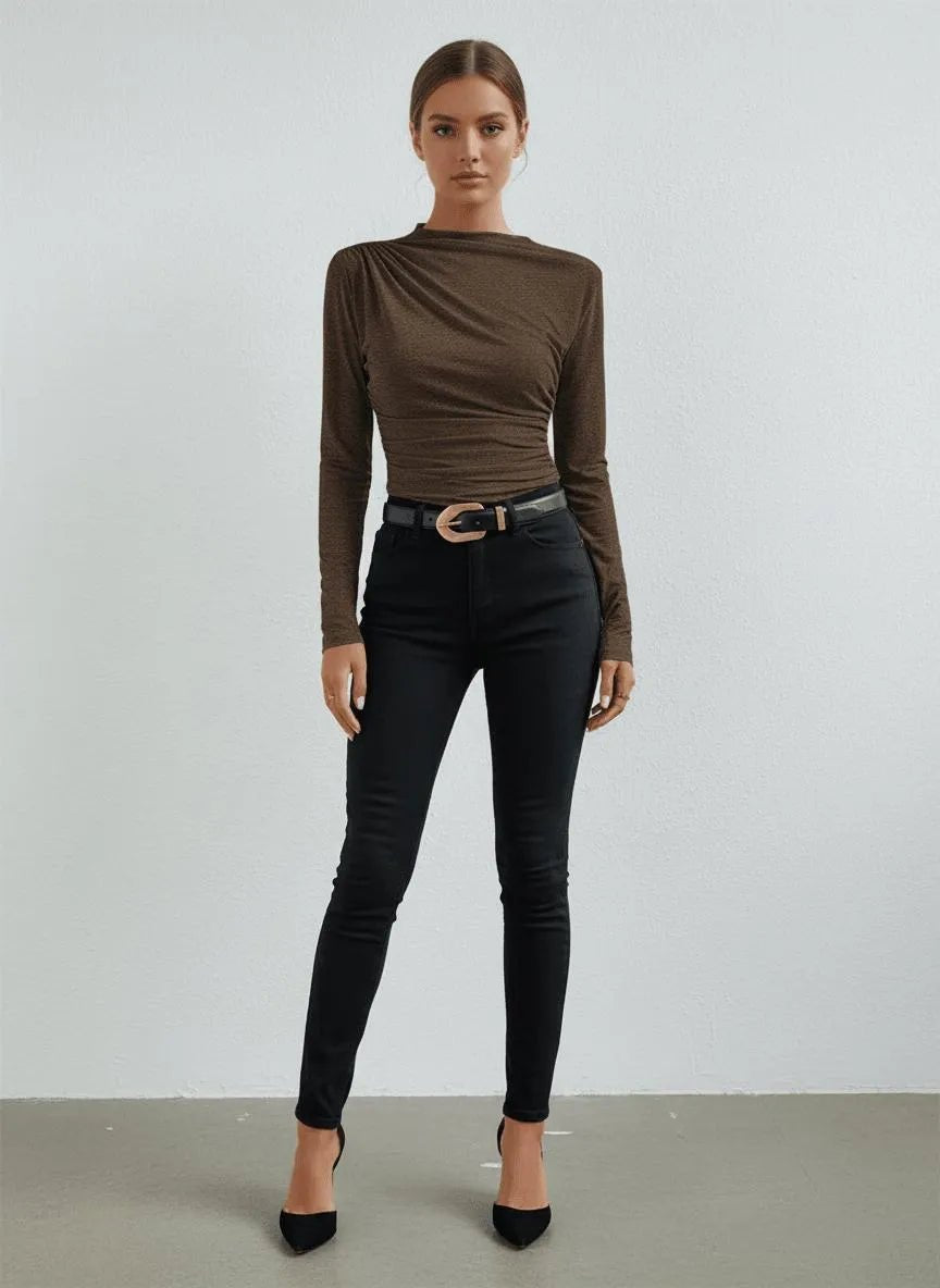 Gebreide Top Dames | Asymmetrisch Ruche Mouwloos - Miss Madera