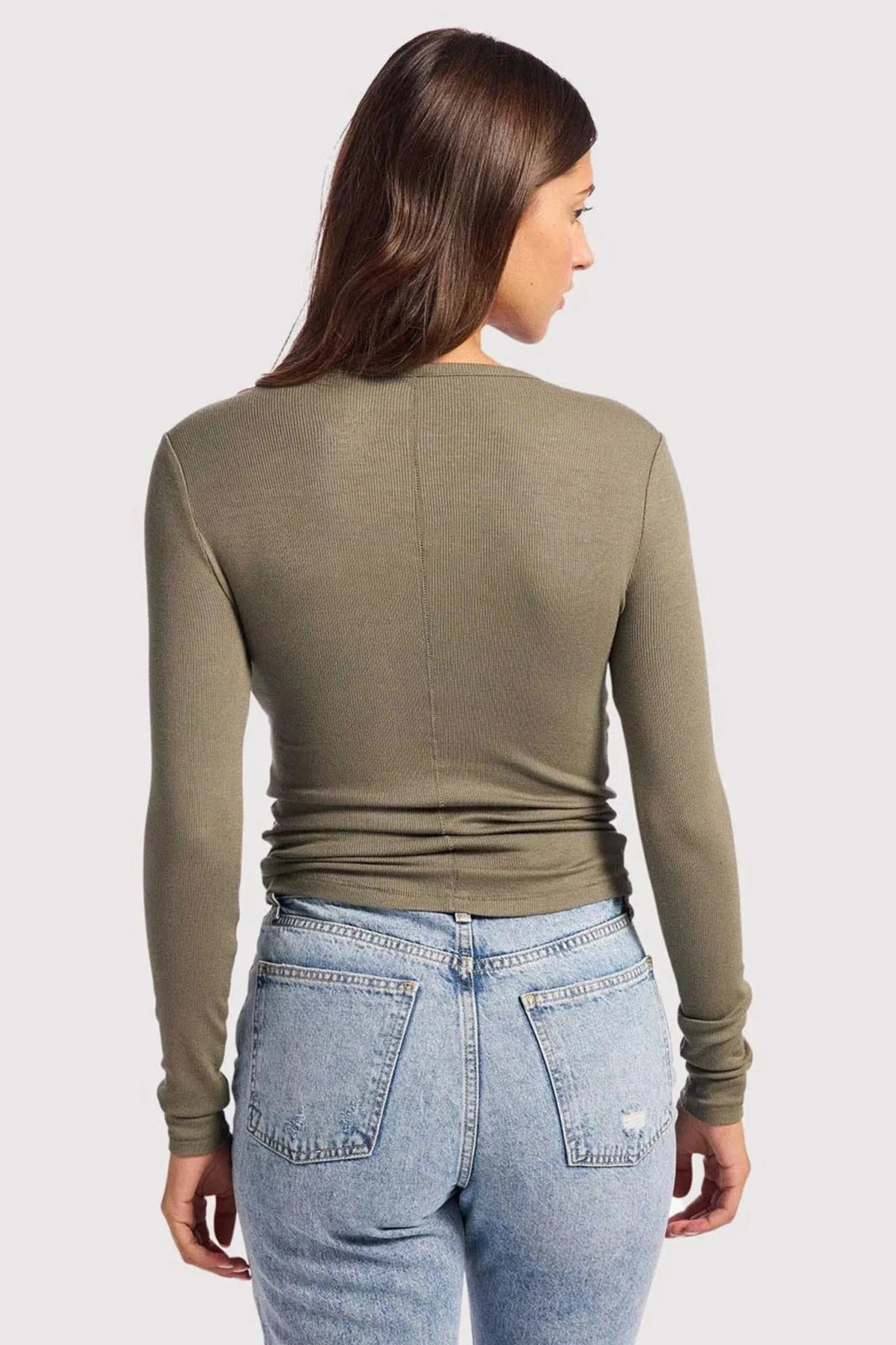 Geribbelde Longsleeve Dames | Crew Neck Fitted Katoen - Miss Madera