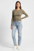 Geribbelde Longsleeve Dames | Crew Neck Fitted Katoen - Miss Madera