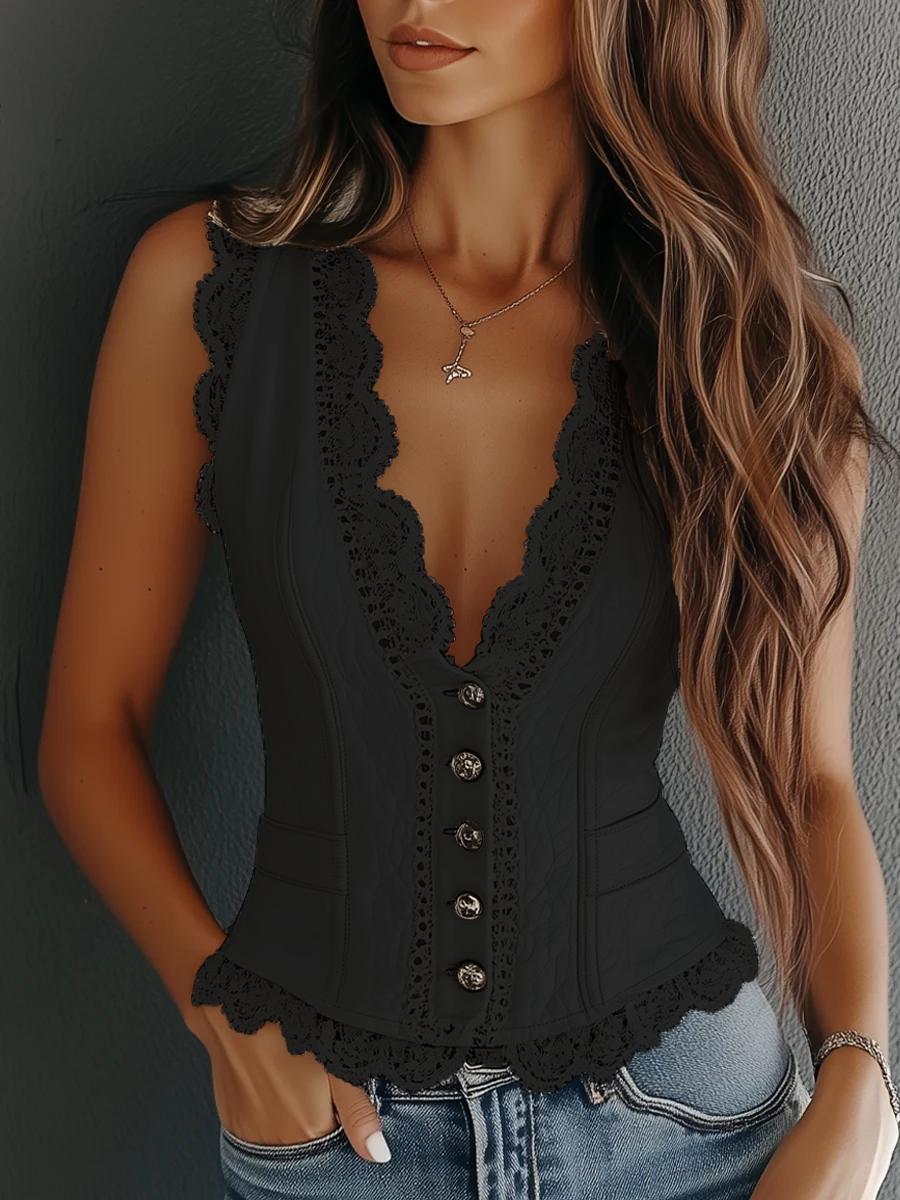 Getailleerd Leren Kant Blouse Dames | Nauwsluitend - Miss Madera