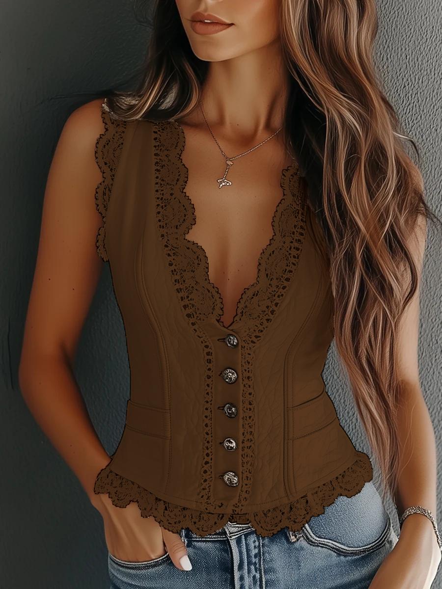 Getailleerd Leren Kant Blouse Dames | Nauwsluitend - Miss Madera