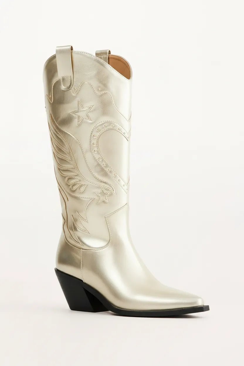 Gouden Cowboy Laarzen Dames met Blokhak - Miss Madera