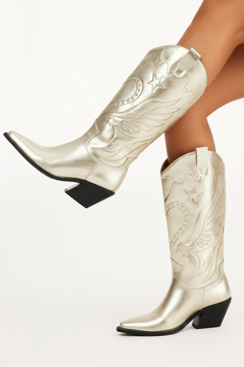 Gouden Cowboy Laarzen Dames met Blokhak - Miss Madera