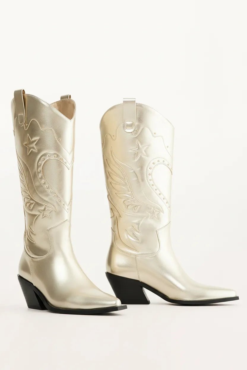 Gouden Cowboy Laarzen Dames met Blokhak - Miss Madera