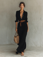 Jurk Dames Elegante Maxi Kanten Kraag - Viscose - Zwart