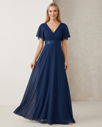 Miss Madera bruidsmeisjesjurk chiffon empire - Marineblauw voorkant