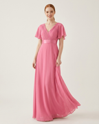 Miss Madera bruidsmeisjesjurk chiffon empire - Roze voorkant