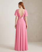Miss Madera bruidsmeisjesjurk chiffon empire - Roze achterkant open rug