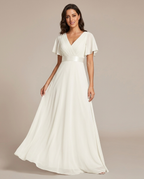 Miss Madera bruidsmeisjesjurk chiffon empire - Wit voorkant