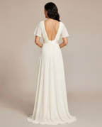 Miss Madera bruidsmeisjesjurk chiffon empire - Wit achterkant open rug