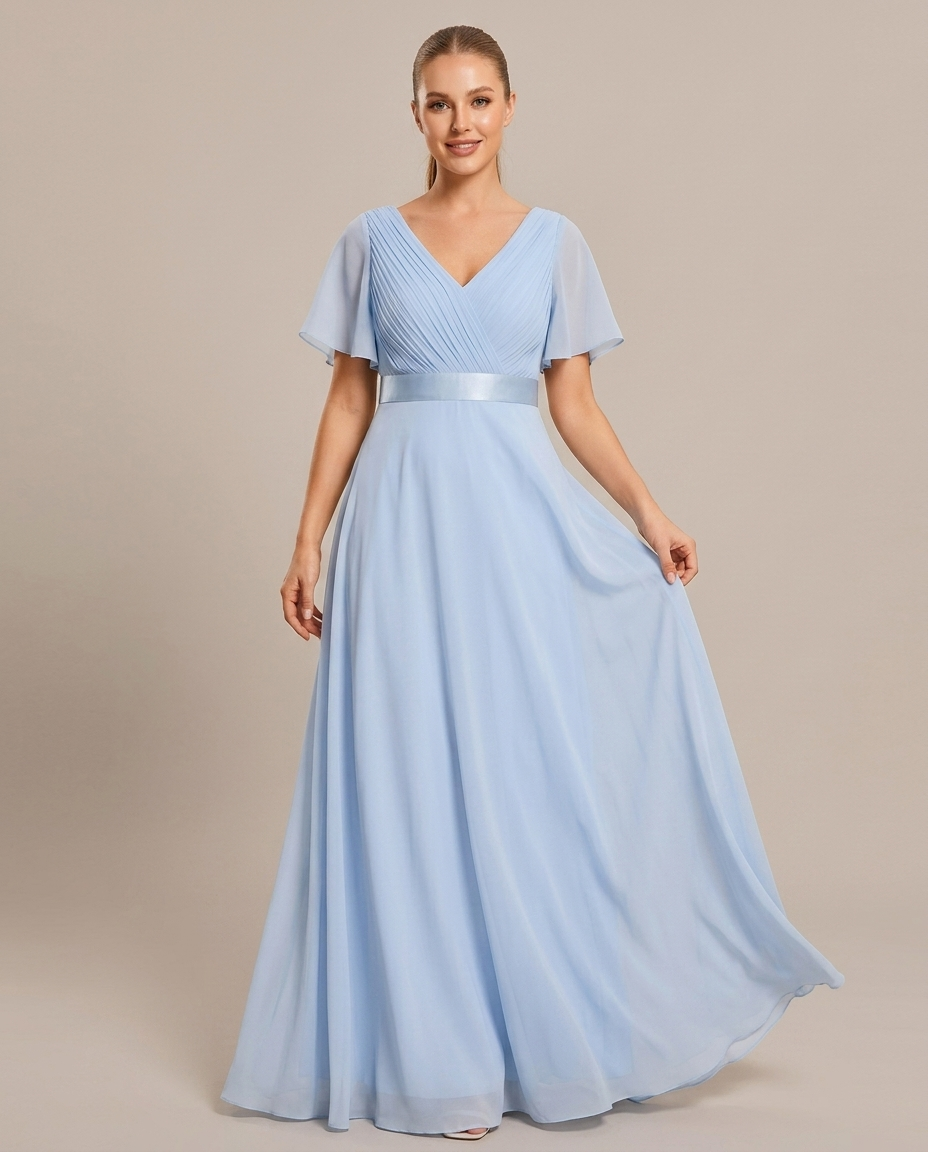 Miss Madera bruidsmeisjesjurk chiffon empire - IJsblauw voorkant