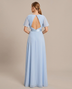 Miss Madera bruidsmeisjesjurk chiffon empire - IJsblauw achterkant open rug