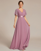 Miss Madera bruidsmeisjesjurk chiffon empire - Paarse orchidee voorkant