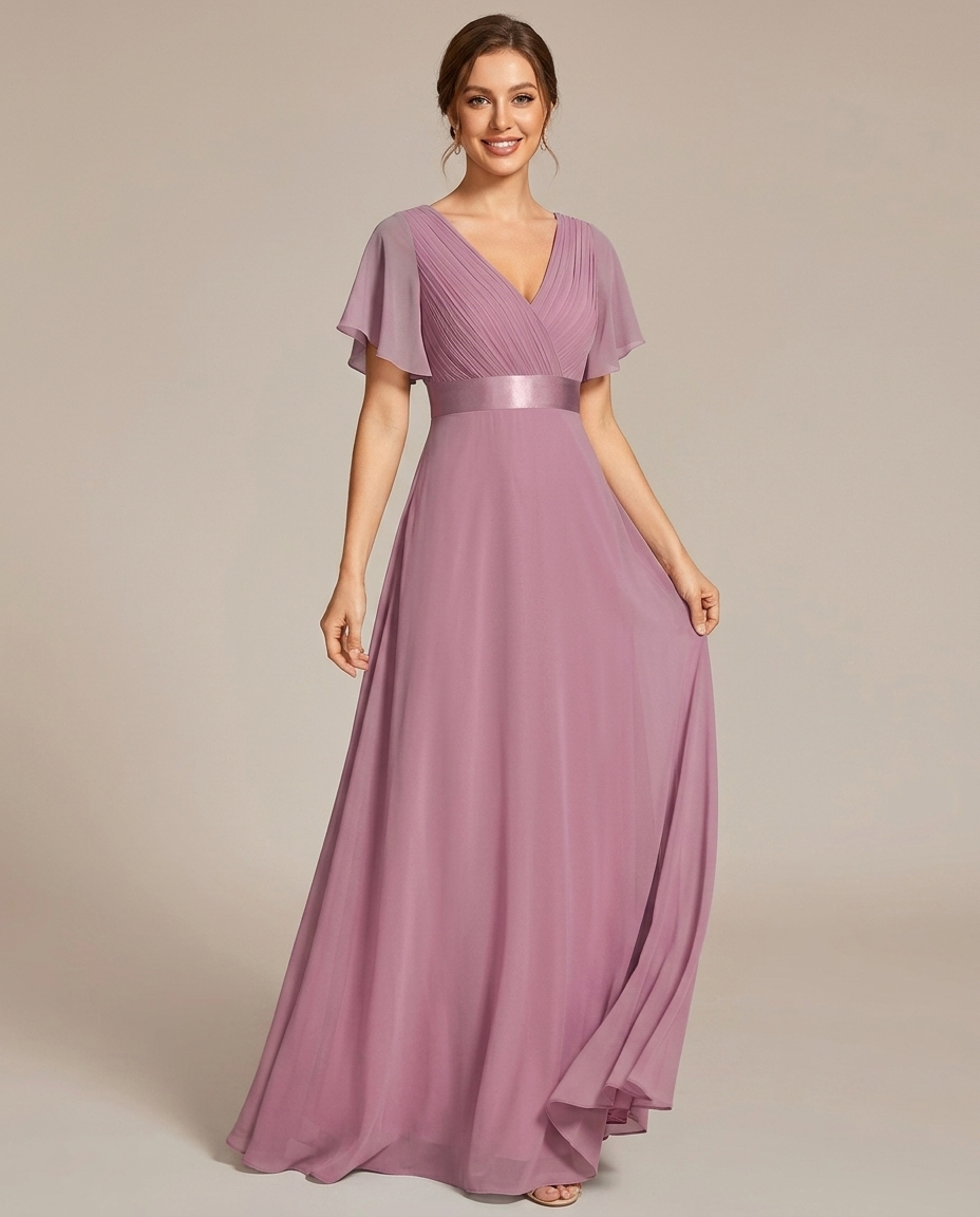 Miss Madera bruidsmeisjesjurk chiffon empire - Paarse orchidee voorkant