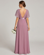 Miss Madera bruidsmeisjesjurk chiffon empire - Paarse orchidee achterkant open rug