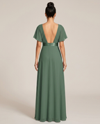 Miss Madera bruidsmeisjesjurk chiffon empire - Eucalyptusgroen achterkant open rug