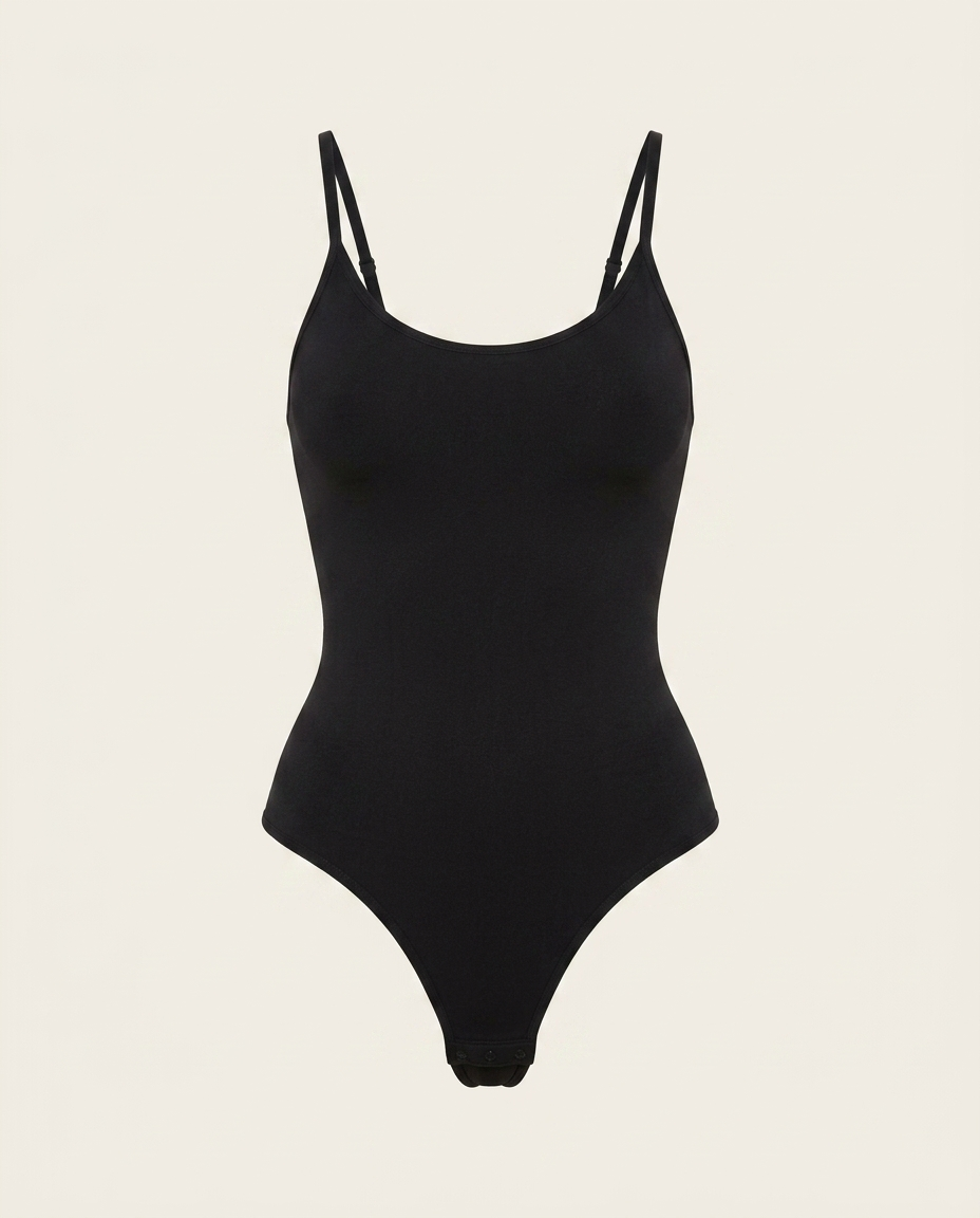 Miss | Bodysuit Dames Naadloos met String - Ademende stretchmix in zwart, productfoto zonder model, vooraanzicht