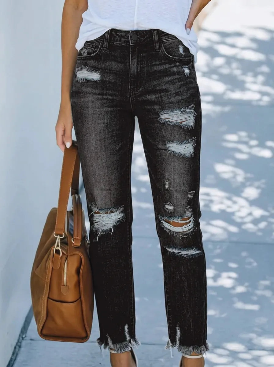 Miss | Jeans Dames 3/4 Rechte Pijp Cropped Retro - Denim