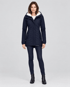 Jas Dames Lang Waterdicht Capuchon Getailleerd - Marineblauw - voorkant