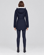 Jas Dames Lang Waterdicht Capuchon Getailleerd - Marineblauw - achterkant