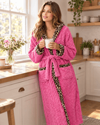 Lange badjas dames sjaalkraag jacquard - Rozerood - thuis lifestyle
