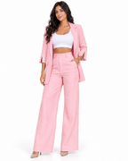 Co-ord set dames revers blazer splitsmouw rechte pijpen - Roze