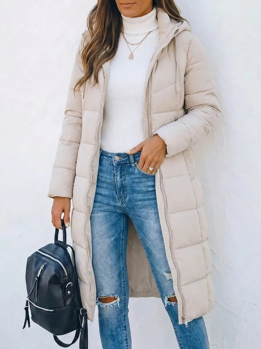 Damska kurtka typu puffer casual z kapturem i kieszeniami