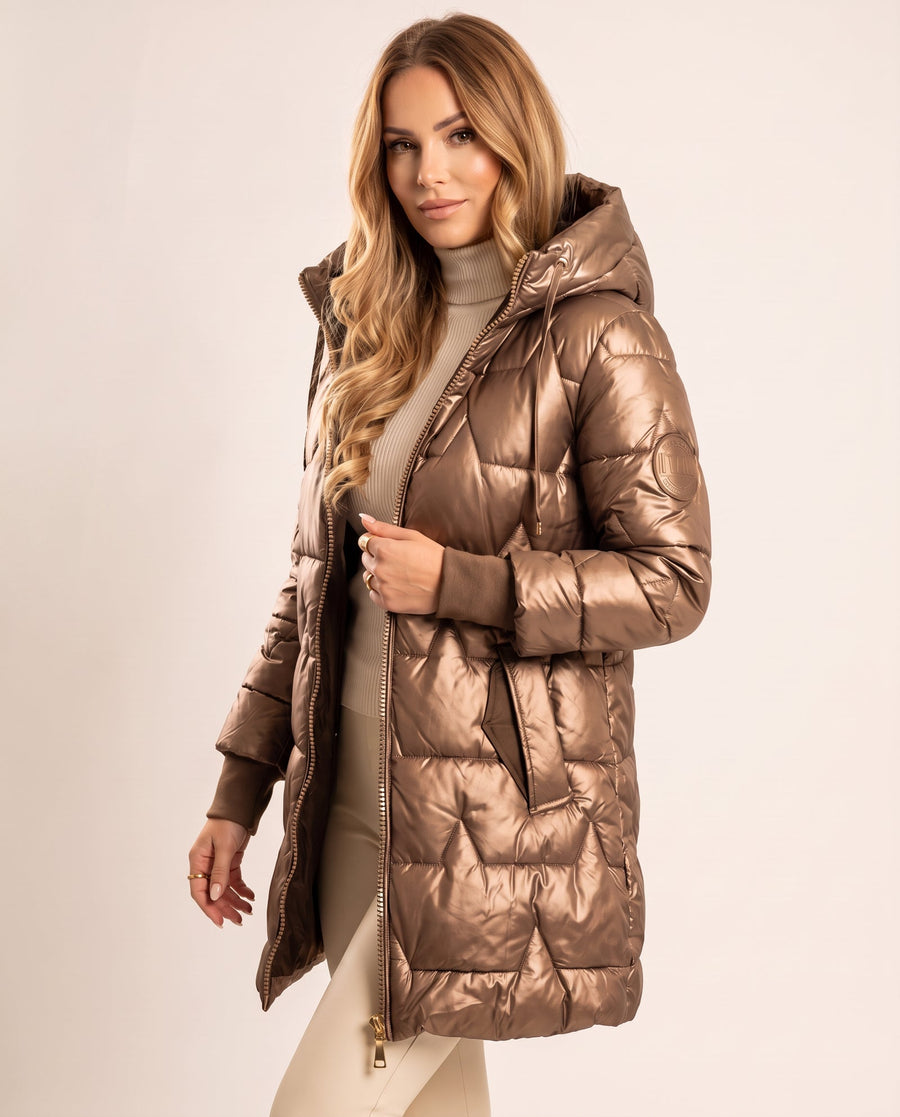 Winterjas Dames Licht Gewatteerd Vaste Capuchon Dijlengte