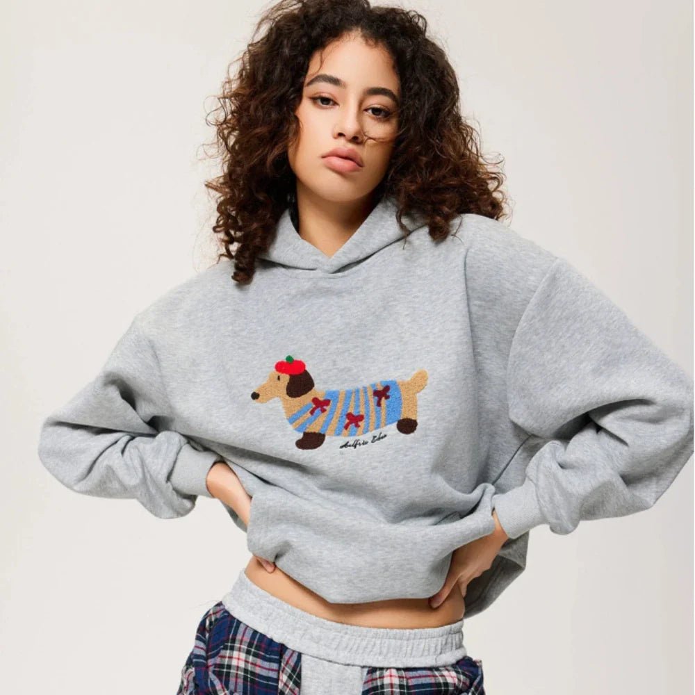 Hoodie teckel Dames | Geborduurde Oversized Casual - Miss Madera