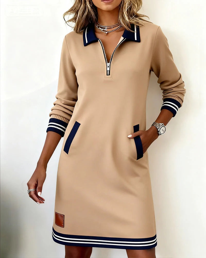 Jurk Dames Herfst Midi Rechte Snit - Katoen