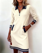 Jurk Dames Herfst Midi Rechte Snit - Katoen - Wit