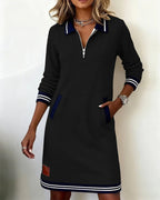 Jurk Dames Herfst Midi Rechte Snit - Katoen - Zwart