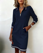 Jurk Dames Herfst Midi Rechte Snit - Katoen