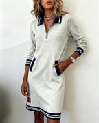Jurk Dames Herfst Midi Rechte Snit - Katoen