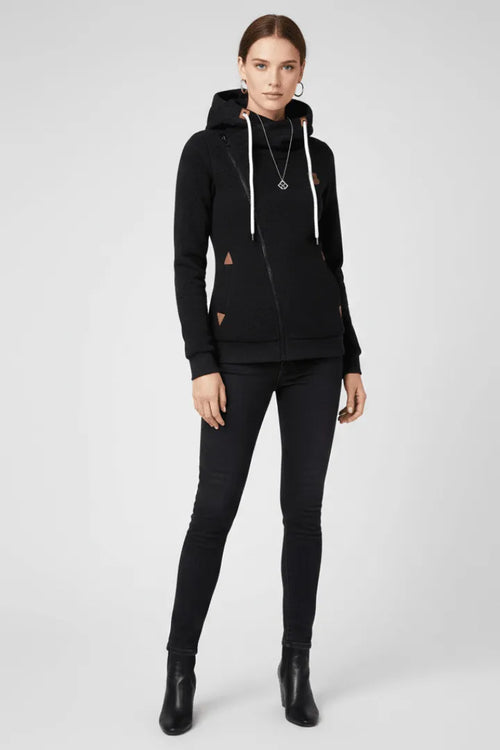 Jas Dames Capuchon Asymmetrische Rits – Casual | Miss Madera - Miss Madera MIS-KAZGVP-S
