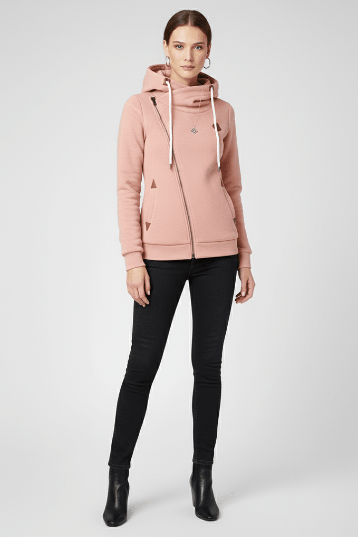 Jas Dames Capuchon Asymmetrische Rits – Casual | Miss Madera - Miss Madera MIS-UM3EU2-S