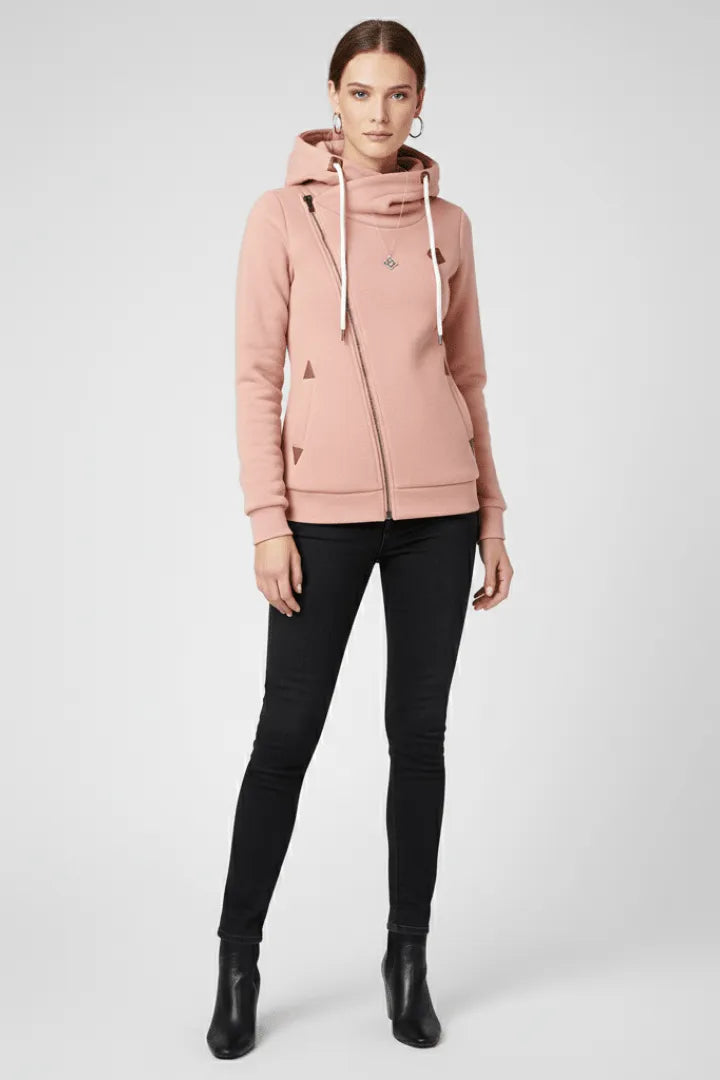 Jas Dames Capuchon Asymmetrische Rits – Casual | Miss Madera - Miss Madera MIS-UM3EU2-S