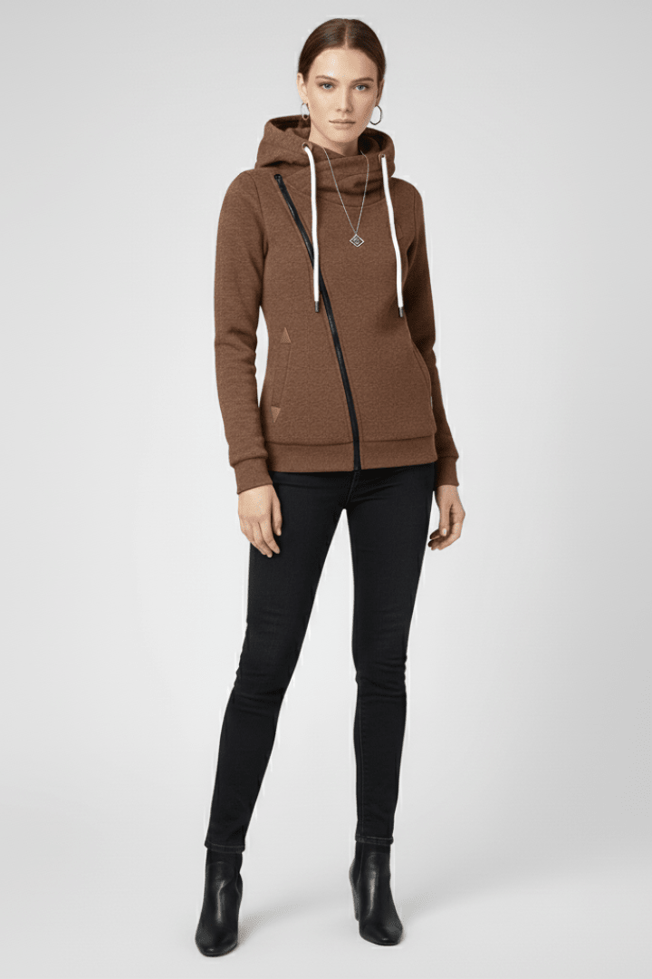 Jas Dames Capuchon Asymmetrische Rits – Casual | Miss Madera - Miss Madera MIS-KLOABX-S