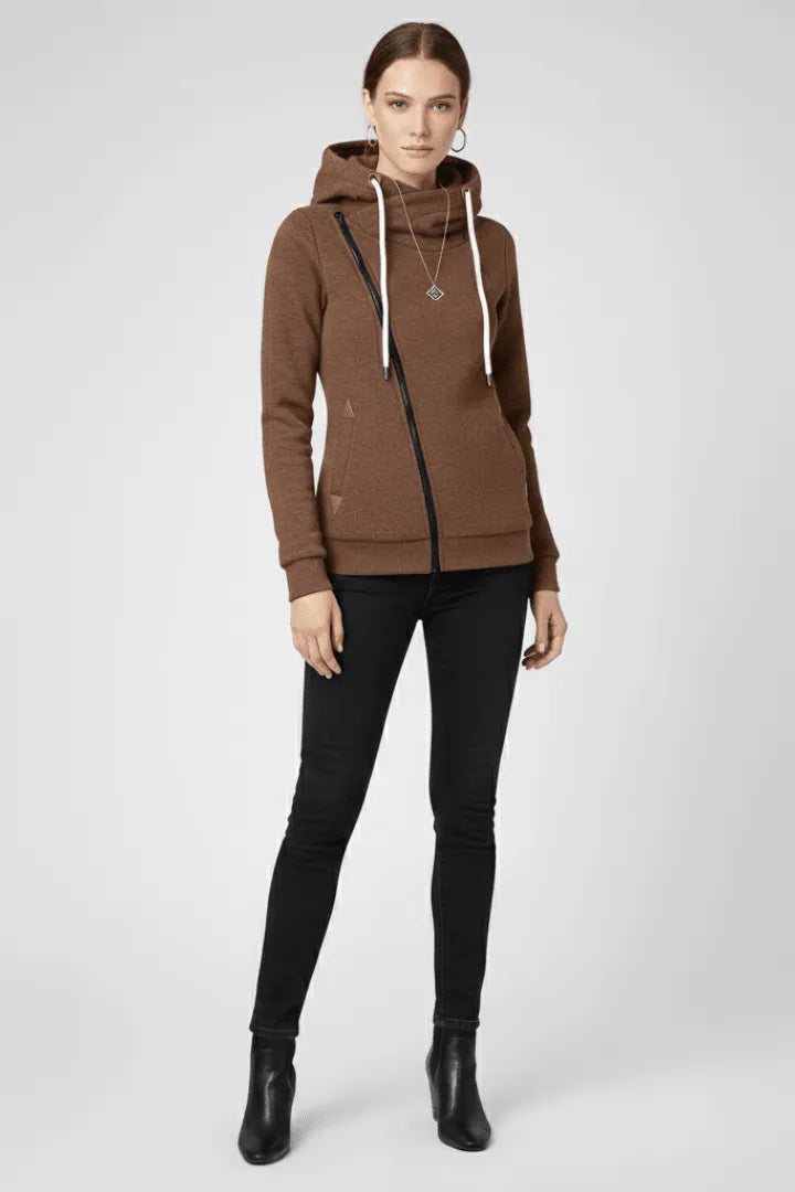 Jas Dames Capuchon Asymmetrische Rits – Casual | Miss Madera - Miss Madera MIS-KLOABX-S