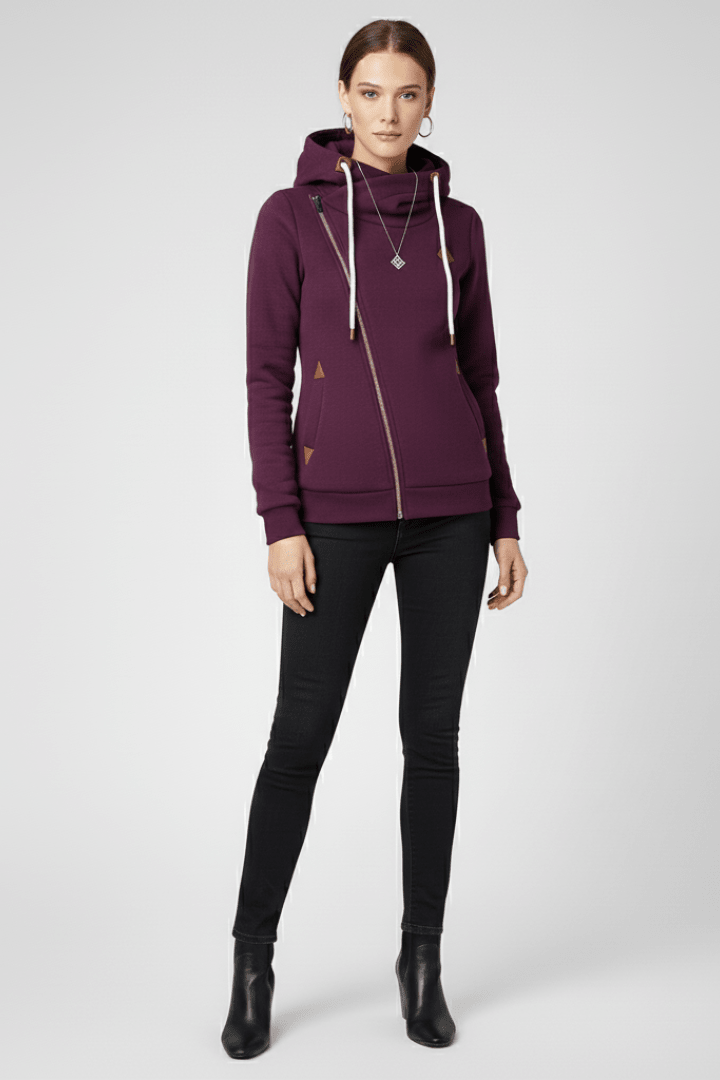 Jas Dames Capuchon Asymmetrische Rits – Casual | Miss Madera - Miss Madera MIS-TDE1WC-S