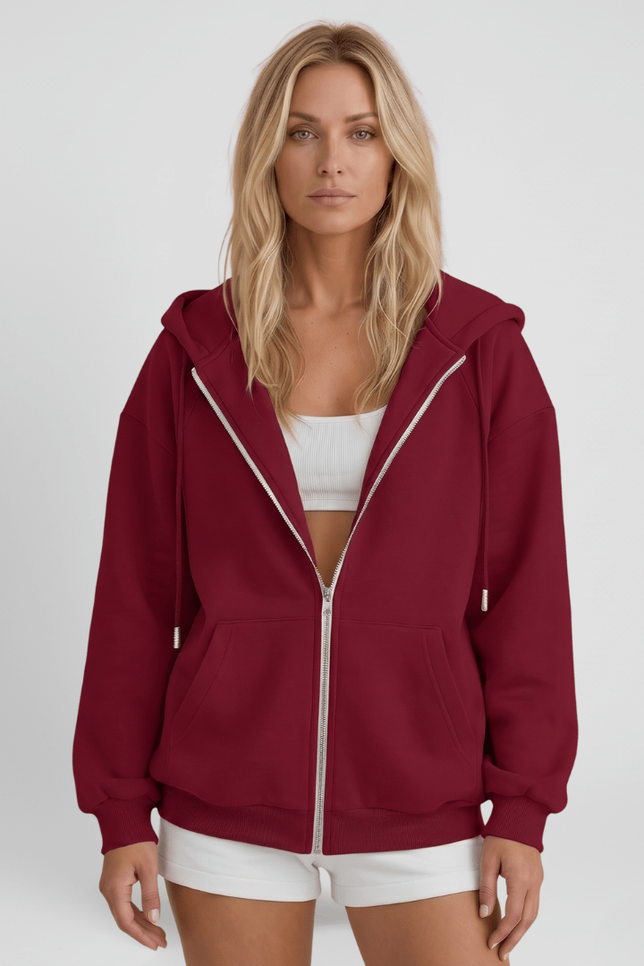 Jas Dames Capuchon Asymmetrische Rits – Casual | Miss Madera - Miss Madera MIS-WL8S64-S