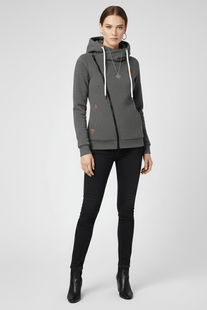 Jas Dames Capuchon Asymmetrische Rits – Casual | Miss Madera - Miss Madera MIS-PHIMLD-S