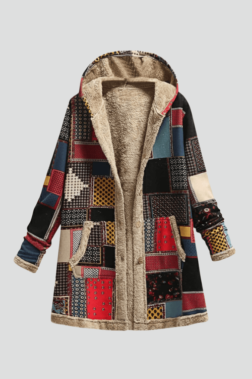 Jas Dames Capuchon Patchwork Rits – Herfst Winter | Miss Madera - Miss Madera MIS-R8STBB