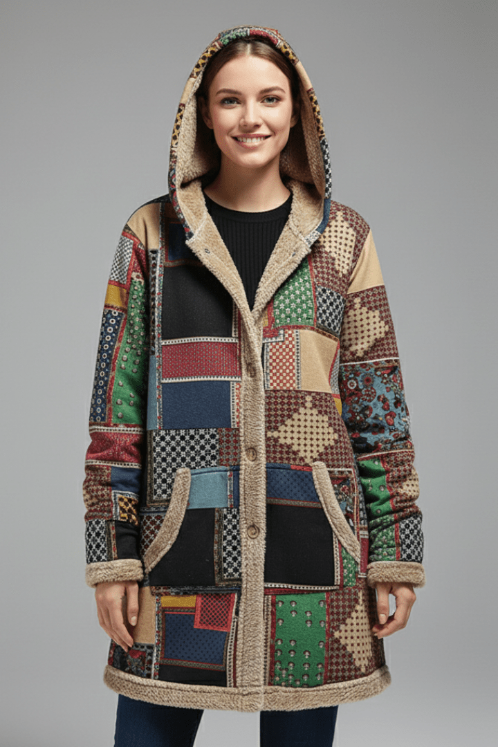 Jas Dames Capuchon Patchwork Rits – Herfst Winter | Miss Madera - Miss Madera MIS-DC3UWA
